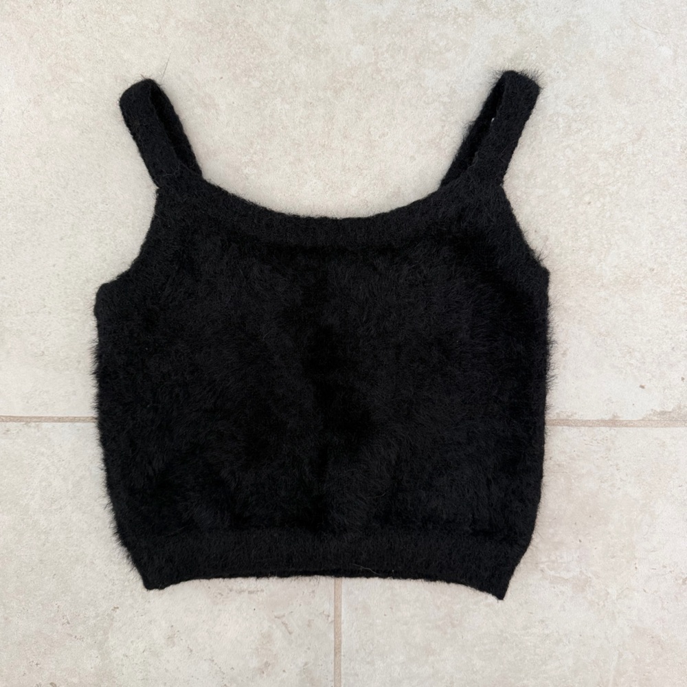 Black Fuzzy Crop Tank Top